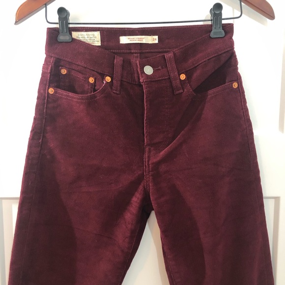 Levi's Corduroy Pants Womens Size 24 Wedgie Straight Burgundy Red Button Fly - Picture 2 of 14